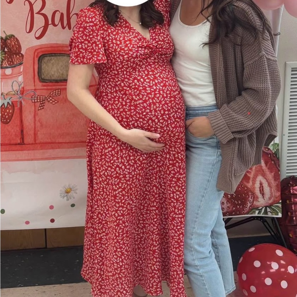SHEIN Red Floral Maternity Dress